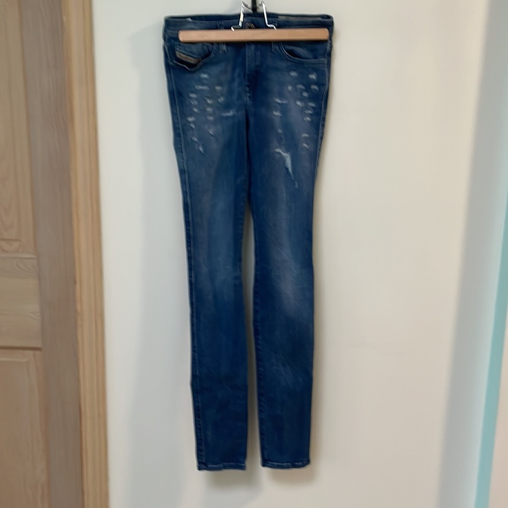 Diesel Womens Skinzee Super Slim Skinny Jeans Size 27 Medium Wash Distressed
